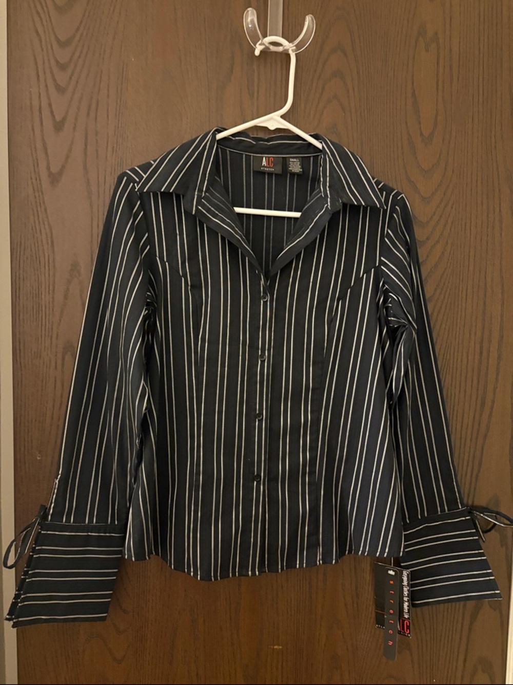NWT Black and Silver Pinstripes Dress Shirt